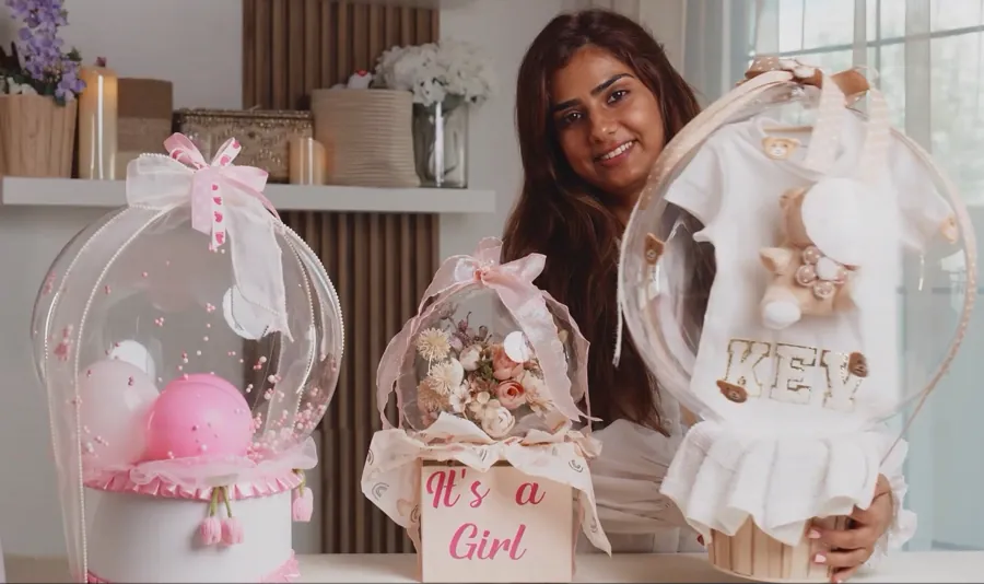 Baby shower hampers presented by the founder